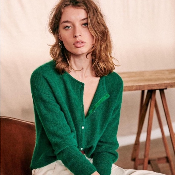 NWOT Sezane Gespard Bright Green Mohair Wool 
Cardigan Sweater - Picture 2 of 11